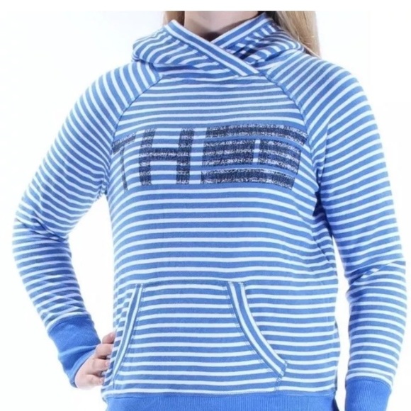 TOMMY HILFIGER $69 Striped Logo Pocketed Hood - Picture 1 of 1